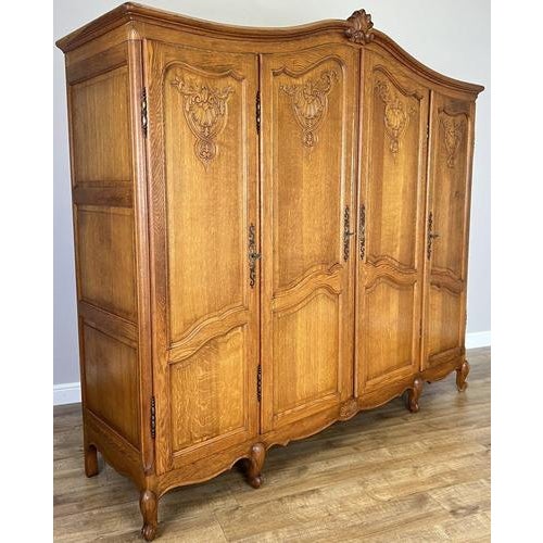 Vintage French Louis XVI Style Oak 4-Door Armoire For Sale - Image 12 of 12