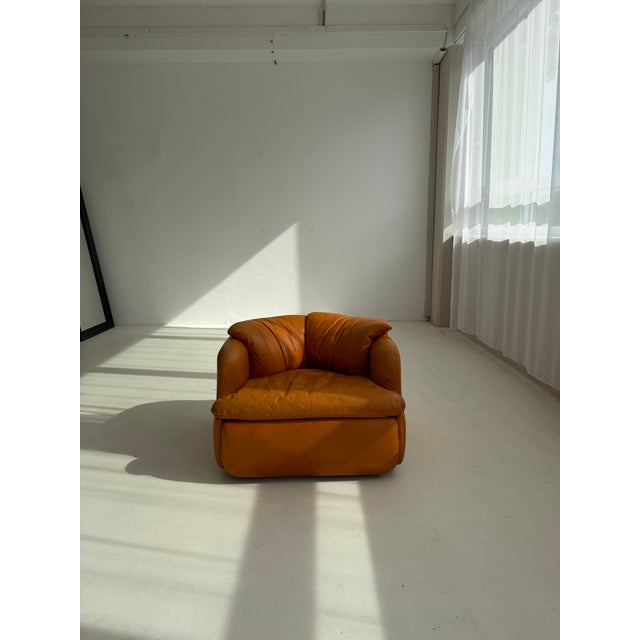 Vintage Italian Cognac Leather Confidential Lounge Chair by Alberto Rosselli for Saporiti, 1970s For Sale - Image 14 of 18