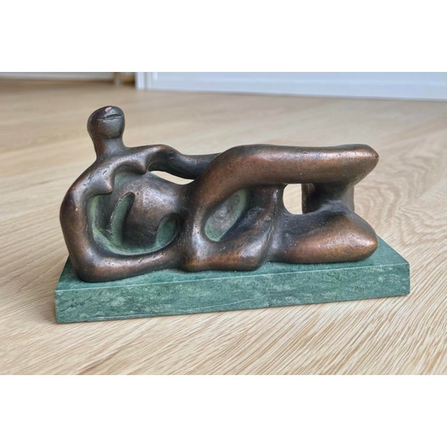 Stone Modernist Reclining Figure Sculpture by Henry Moore on Green Marble Base For Sale - Image 7 of 8