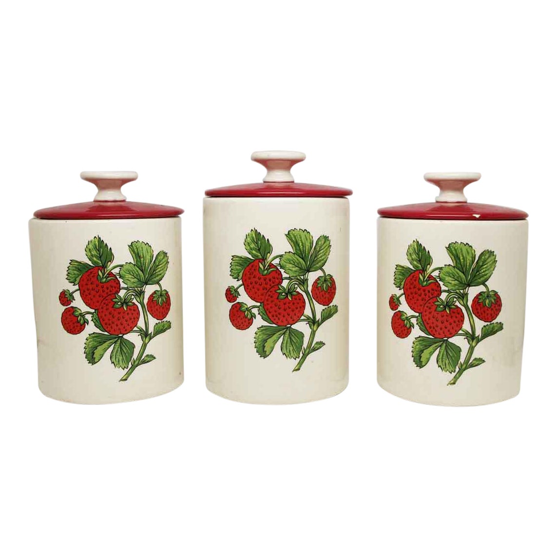 Ceramic Strawberry Jars With Red Lids Set of 3 Chairish