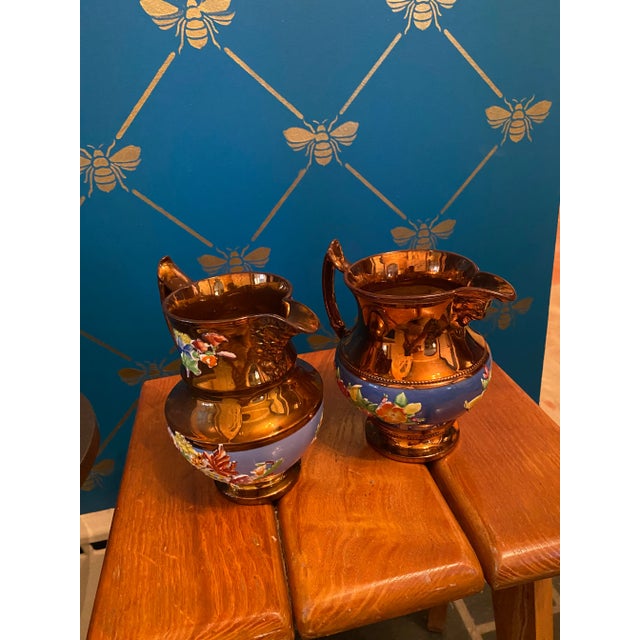 Antique 1800s French Lusterware Jersey Pitchers - Set of 2 For Sale - Image 4 of 12