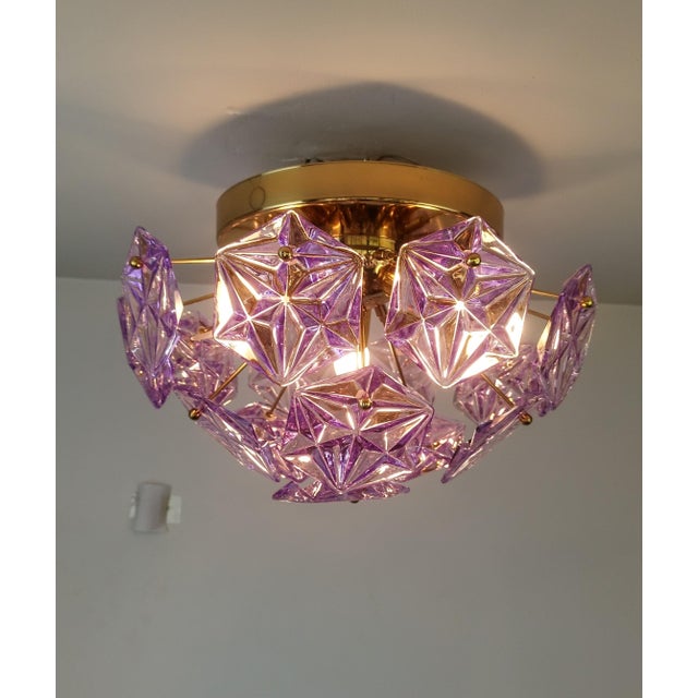 Vintage Prismatic Sputnik Chandelier Mid-Century Modern Sputnik Flush Mount Purple Diamond-Cut Glass Lighting For Sale - Image 11 of 12