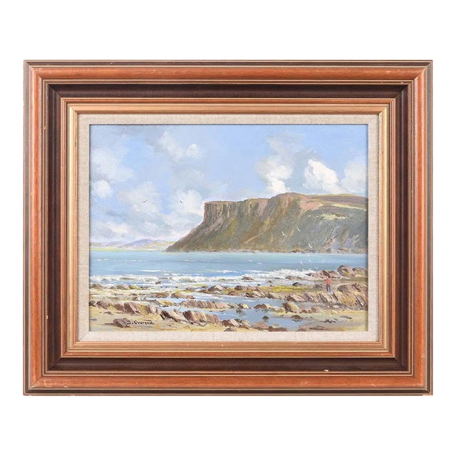 Vintage Coastal Mountain Cliff Beach Scene Northern Ireland by 20th Century Irish Artist, 1975 Circa For Sale