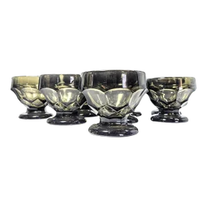 Faceted Forest Green Georgian Champagne Coupes- Set of Eight