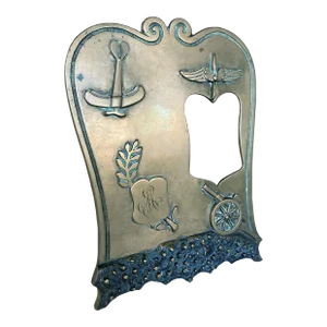 1910s Military Bronze Picture Frame with Cannon, Airplane, Wings