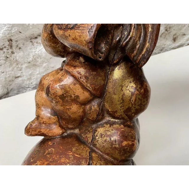 Spanish Gilded and Polychrome Wooden Cherub, 1930s For Sale - Image 3 of 12