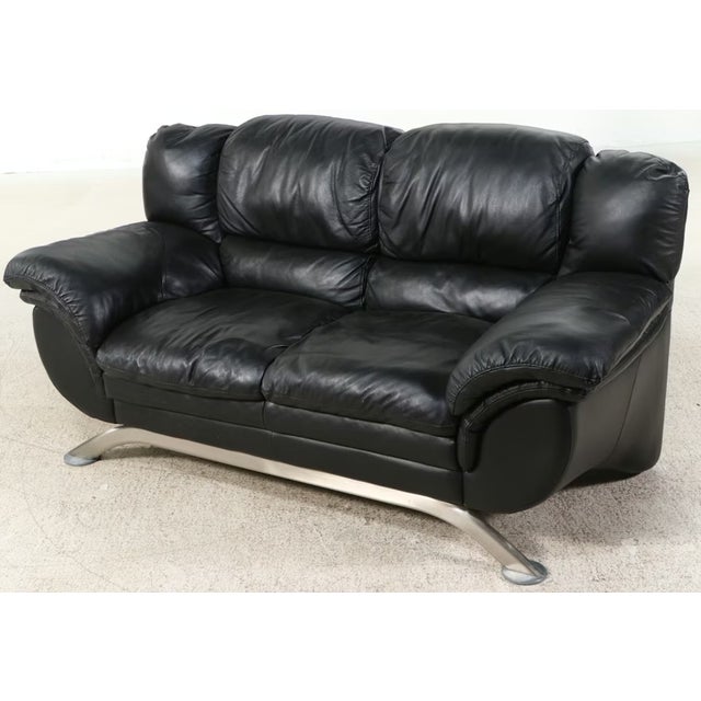Nicoletti Modern Black Leather Sofa For Sale - Image 4 of 8