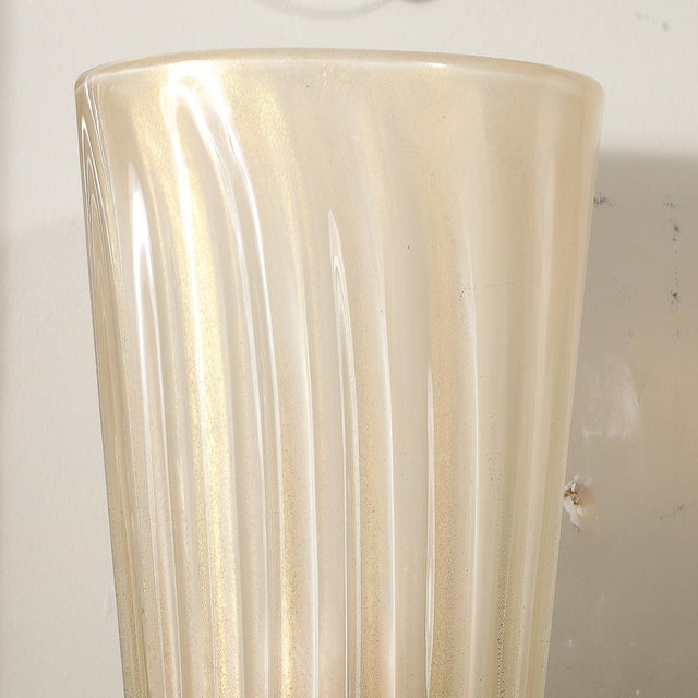 Modernist Hand-Blown Fluted Murano Glass & Brass Sconces W/ 24k Gold Flecks For Sale - Image 12 of 12