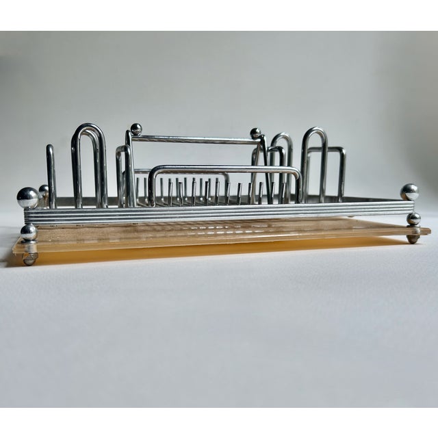 1970s Art Deco Style Oneida Silver Plate & Clear Lucite Flatware Holder For Sale - Image 18 of 18