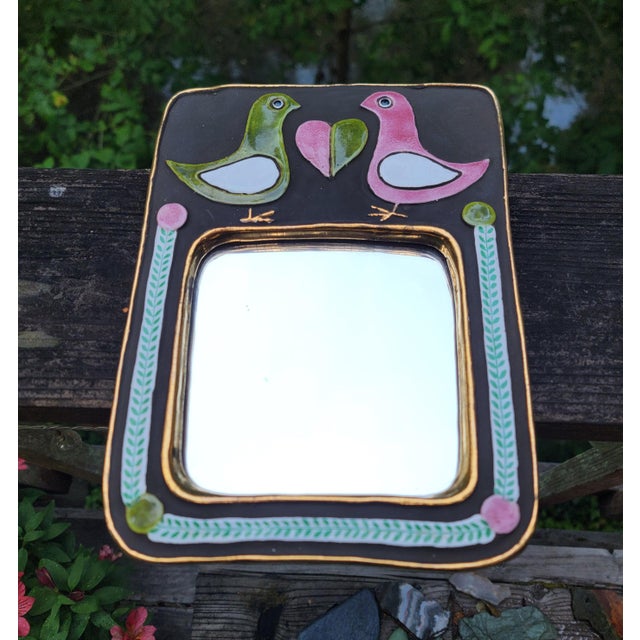Mithe Espelt Ceramic Wall Mirror Pink & Green Birds For Sale In San Francisco - Image 6 of 10