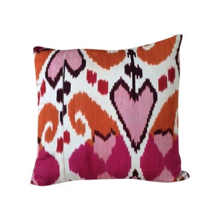 Madeline Weinrib Pink/Orange Silk Ikat Pillow For Sale