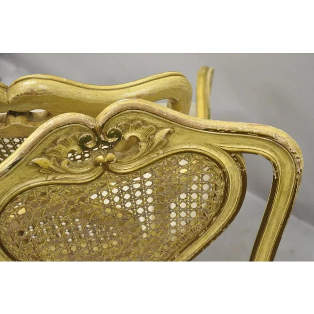 Mid 20th Century Vintage Italian Provincial French Louis XV Yellow Cane Dining Arm Chairs - Pair For Sale - Image 9 of 12