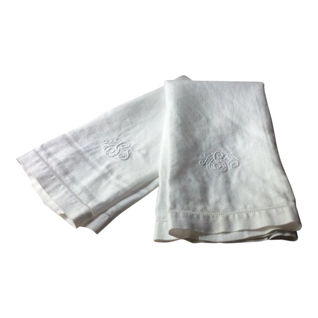 Pristine Art Deco Linen With Groovy Loopy Monogram - Paris Flea Market Treasure For Sale