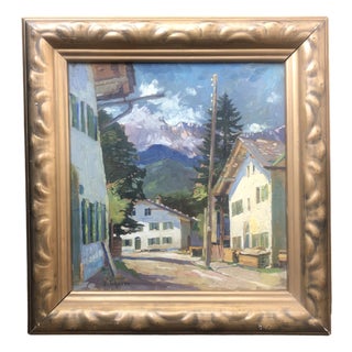 W. Scherer, Village dans les Alpes, Oil on Cardboard, Framed For Sale