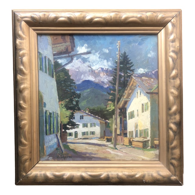 W. Scherer, Village dans les Alpes, Oil on Cardboard, Framed For Sale