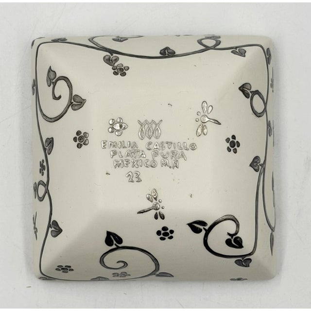 1980s Emilia Castillo Butterfly Porcelain & Pure Silver Square Bowl, Taxco Mexico For Sale - Image 10 of 18