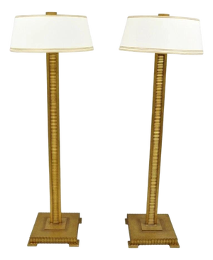 Decorator Fine Art Lamps Gold Gilt Metal Skyscraper Modern Floor Lamps - A Pair