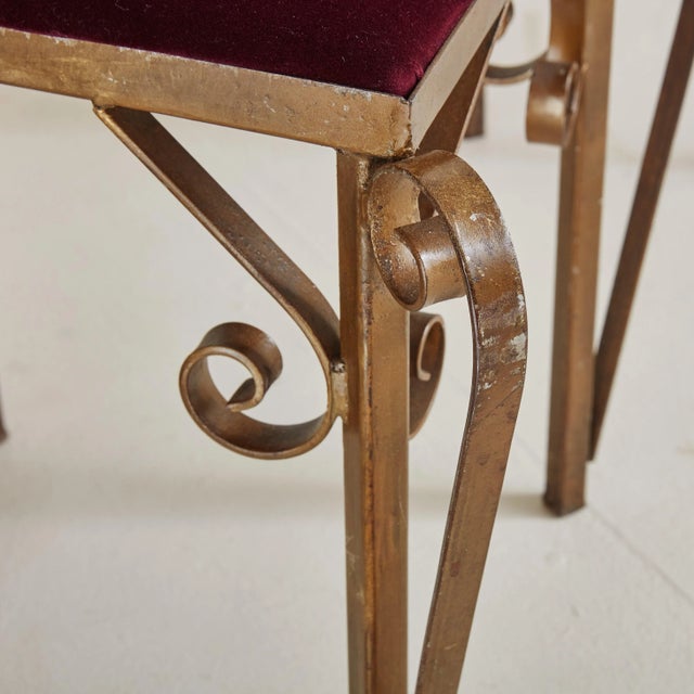 Bordeaux Velvet + Gilded Iron Sculptural Side Chairs, 20th Century - A Pair For Sale In Chicago - Image 6 of 11