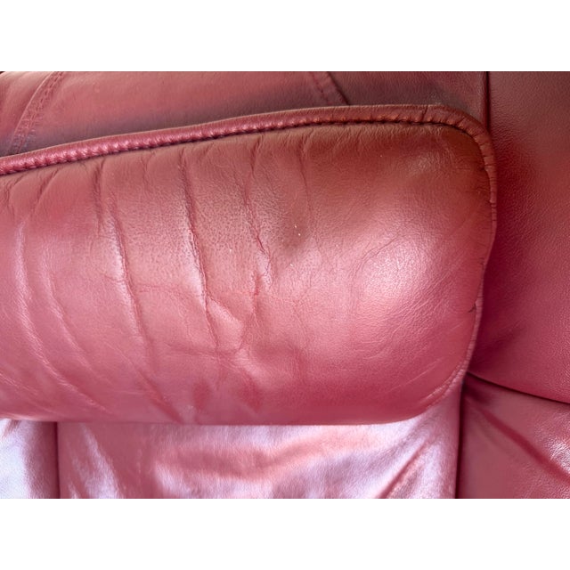 Red Fjords Hjellegjerde Cranberry Leather Swivel Reclining Lounge Chair With Ottoman For Sale - Image 8 of 12