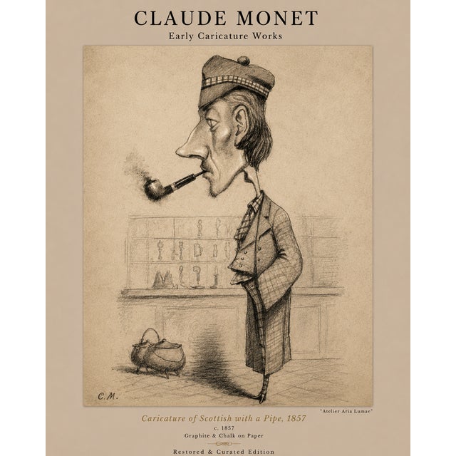 Claude Monet 1850s Caricature Portraits Fine Art Mounted Board Prints - Set of 6 For Sale - Image 18 of 18