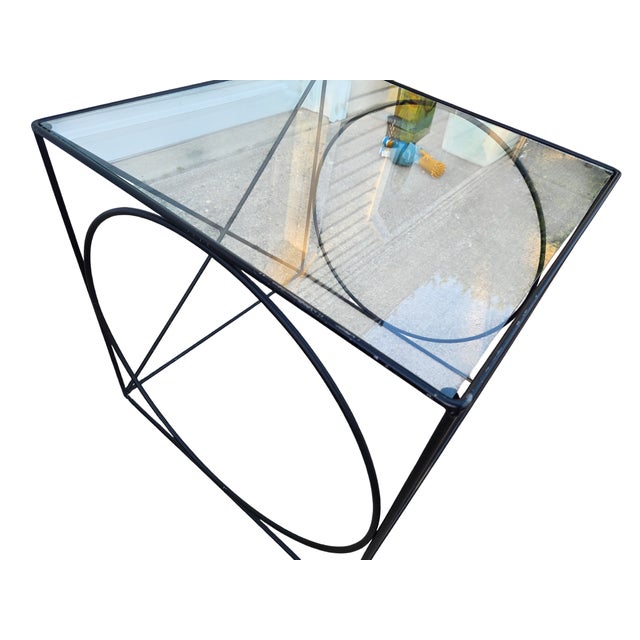 Vintage Wrought Iron Rods Xo Side End Table Attributed to Frederic Weinberg MCM For Sale - Image 14 of 17