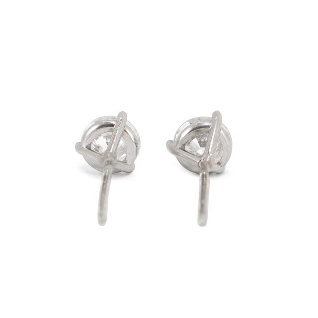 14k White Gold 0.85ct Round Diamond 3-Prong Martini Set Petite Stud Earrings, A Pair For Sale - Image 4 of 8