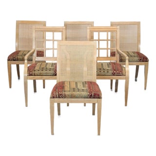 Set of 6 Wood Upholstered Dining Chair Including 2 Arm Chairs by Drexel For Sale