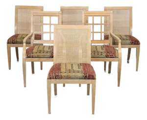 Set of 6 Wood Upholstered Dining Chair Including 2 Arm Chairs by Drexel