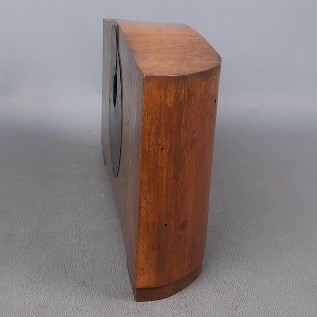 Vintage Wooden Hand-Winding Mechanical Table Clock with Key, 1940s For Sale - Image 3 of 15