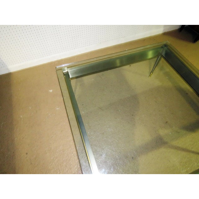Rare Square Steel Brass French Directoire John Vesey Style Coffee Cocktail Table For Sale - Image 10 of 11
