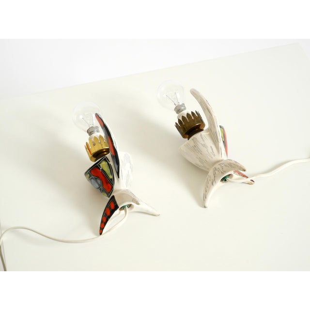 Mid-Century Modern Italian Hand-Painted Ceramic Table Lamps, 1950s, Set of 2 For Sale - Image 17 of 18