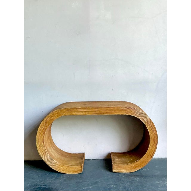 Late 20th Century Vintage Boho Pencil Reed Scroll Console Table For Sale - Image 5 of 8
