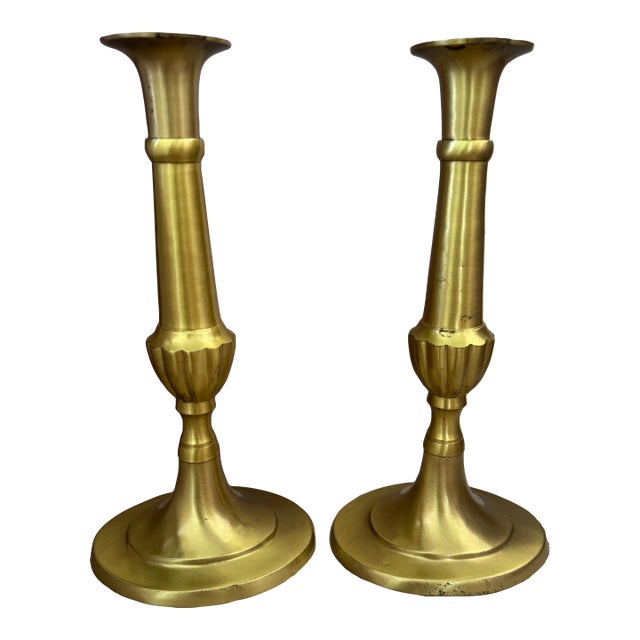 Pair of Vintage Solid Brass Candlesticks Holders For Sale