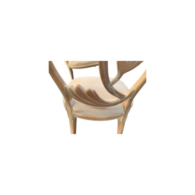 Late 20th Century Lime Wash 6 Italian Art Nouveau Carved Lotus Back Dining Chairs Morris Style by Benetti's Italia For Sale In Naples, FL - Image 6 of 9