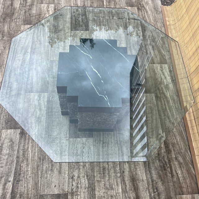 Postmodern Black Marble Base Octagonal Coffee Table. Circa 1980s. For Sale - Image 13 of 18