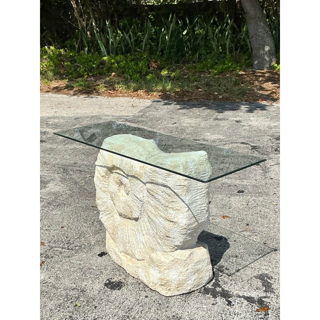 Glass Vintage Boho Plaster Nautilus Console Table For Sale - Image 7 of 7