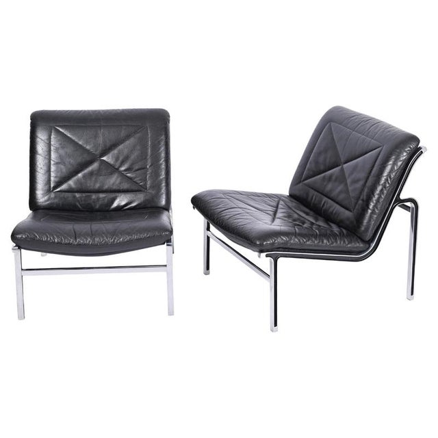 Aluline Chairs in Black Leather and Steel by Andre Vandenbeuck for Strässle, 1960s, Set of 2 For Sale - Image 18 of 18