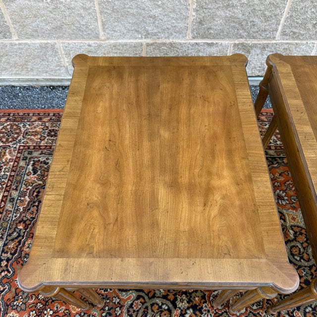 1960s Heritage Furniture French Louis XVI Golden Walnut Nesting Side Tables - Set of 4 For Sale In Philadelphia - Image 6 of 17