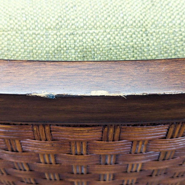 2010s Ethan Allen Jamaica Lounge Chair With Curved Wood Arms and Green Cushions For Sale - Image 5 of 8