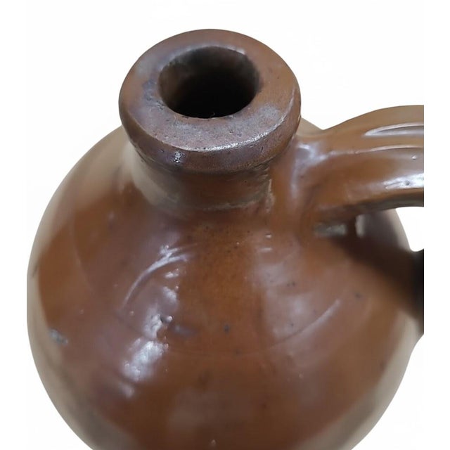 Late 19th Century Antique Americana Primitive Redware Jug / Whiskey Jug — 9" Hand-Thrown For Sale - Image 5 of 14