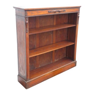 Early 1900s Carved Oak Narrow Bookcase Display Shelf Cabinet For Sale