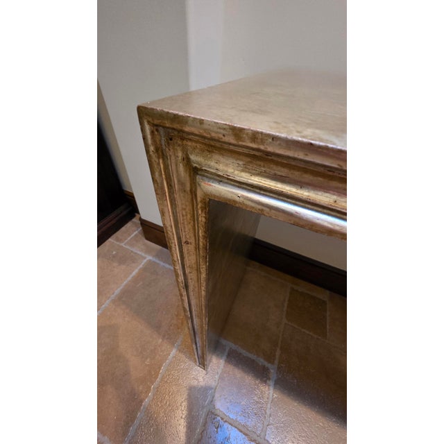 Ebanista Custom Francesca Antiqued 12k White Gold Finish Console Table For Sale In San Diego - Image 6 of 6