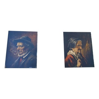 Romana Arregui, Portraits of Basque Figures, 1890s, Oil Painting on Panel, Framed, Set of 2 For Sale