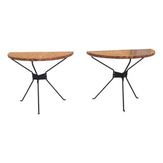 Console Tables in Embossed Iron with Demi-Lune Red Verona Marble Tops, 1980s, Set of 2 For Sale