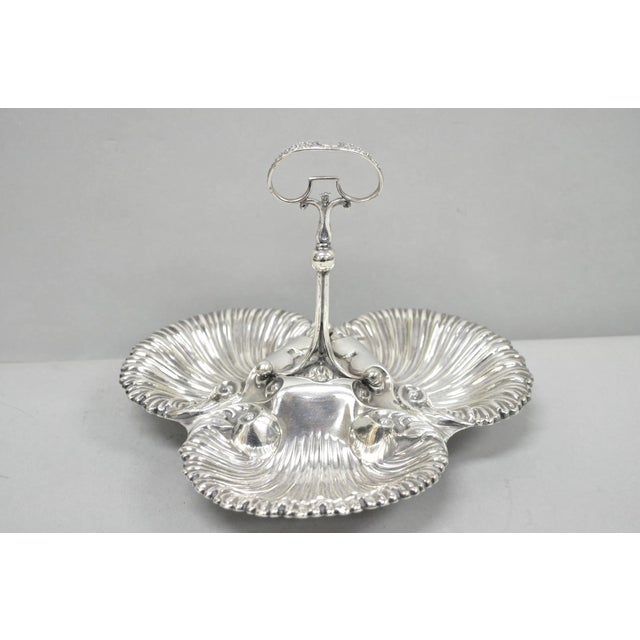 Antique English Victorian Silver Plated Triple Clam Shell Nautical Candy Dish For Sale - Image 13 of 16
