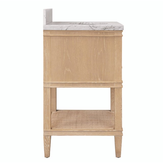 Matthew Izzo Home Cutler 24" Cerused Oak Single Porcelain Sink Bath Vanity With Marble Top and Antique Brass Ring Hardware For Sale In New York - Image 6 of 10