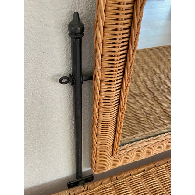 Farmhouse Boho 1960's Rattan & Wrought Iron Vanity With Mirror & Bench - Set of 3 For Sale - Image 3 of 12