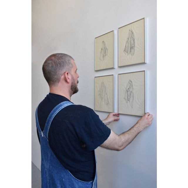 Vintage Quartet of Graphite on Paper Shirt Illustrations, A Set, Circa 1970s. Four framed illustrations of a shirt with...