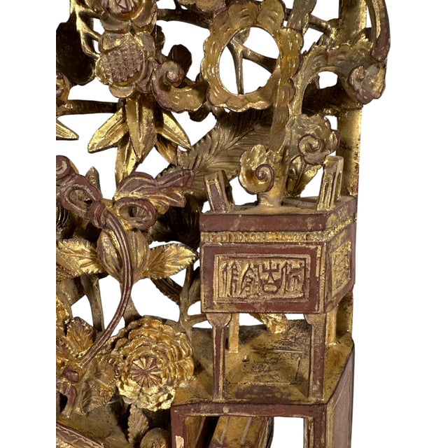 Carved and Gilded Chinese Wall Panel Set in Lucite, Late 19th Century For Sale - Image 4 of 11