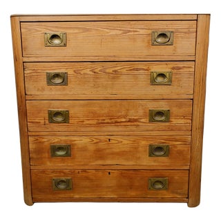 Vintage Campaign Pine Chest of Drawers, 1960 For Sale